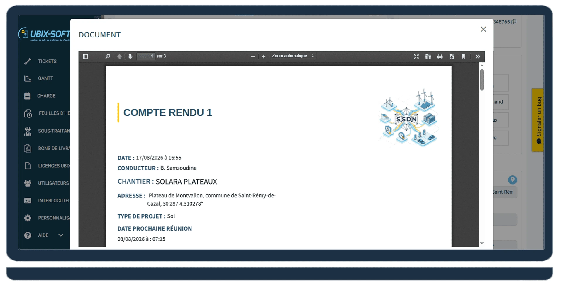 Logiciel de suivi de chantier UBIX-SOFTWARE - Fonctionnalité : Comptes rendus de chantier
