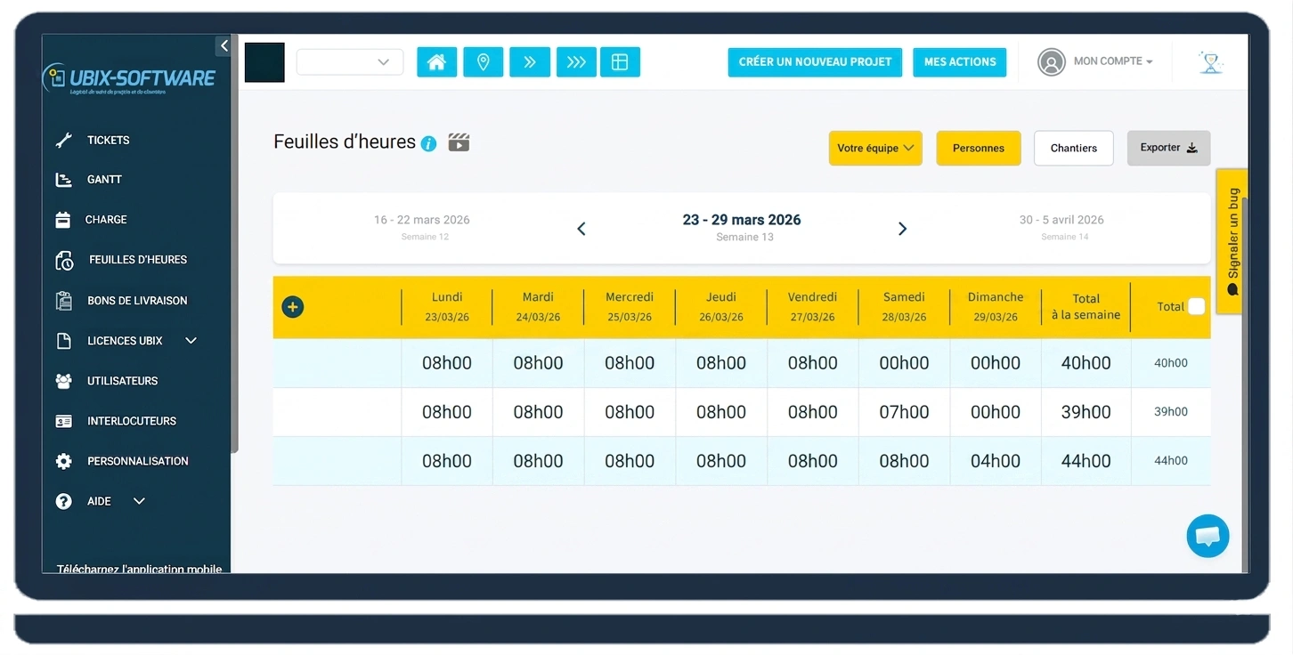 Logiciel UBIX-SOFTWARE — Application de pointage d'heures pour chantier