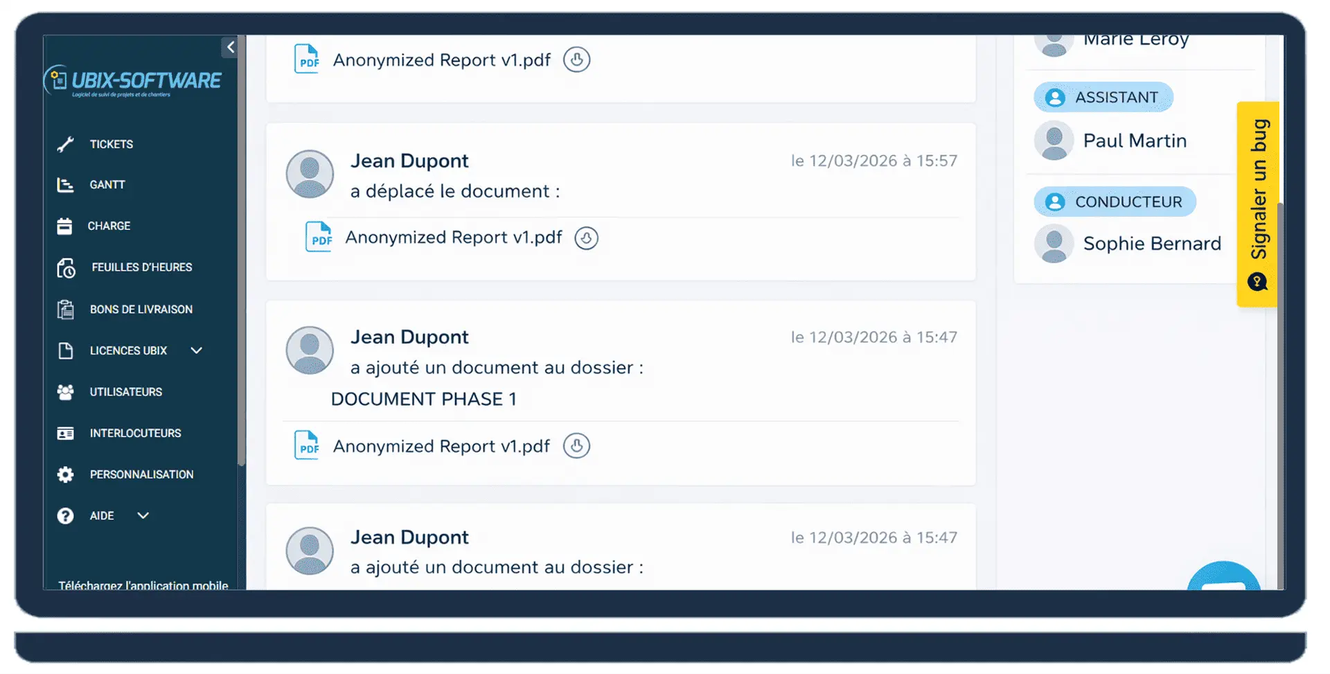 Logiciel UBIX-SOFTWARE — Outil collaboratif de gestion de projet et historisation des échanges