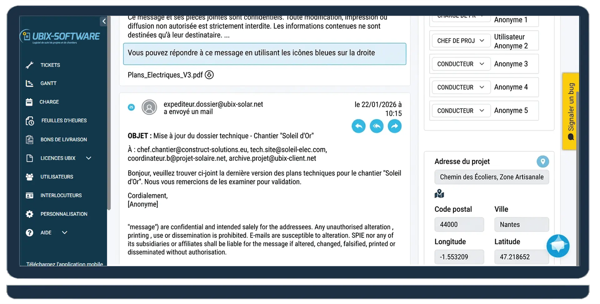 UBIX-SOFTWARE — Historique des échanges et collaboration sur l'application mobile