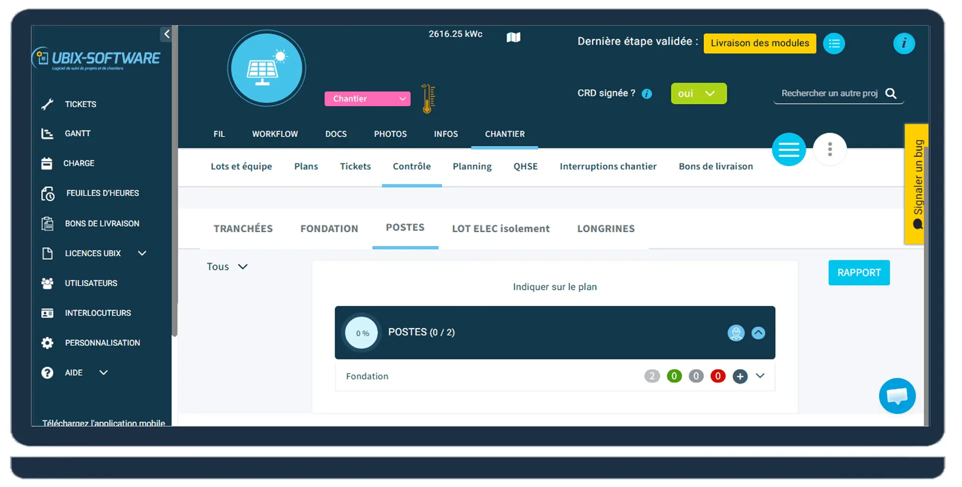 Logiciel de suivi de chantier UBIX-SOFTWARE - Fonctionnalité : Liste de contrôles
